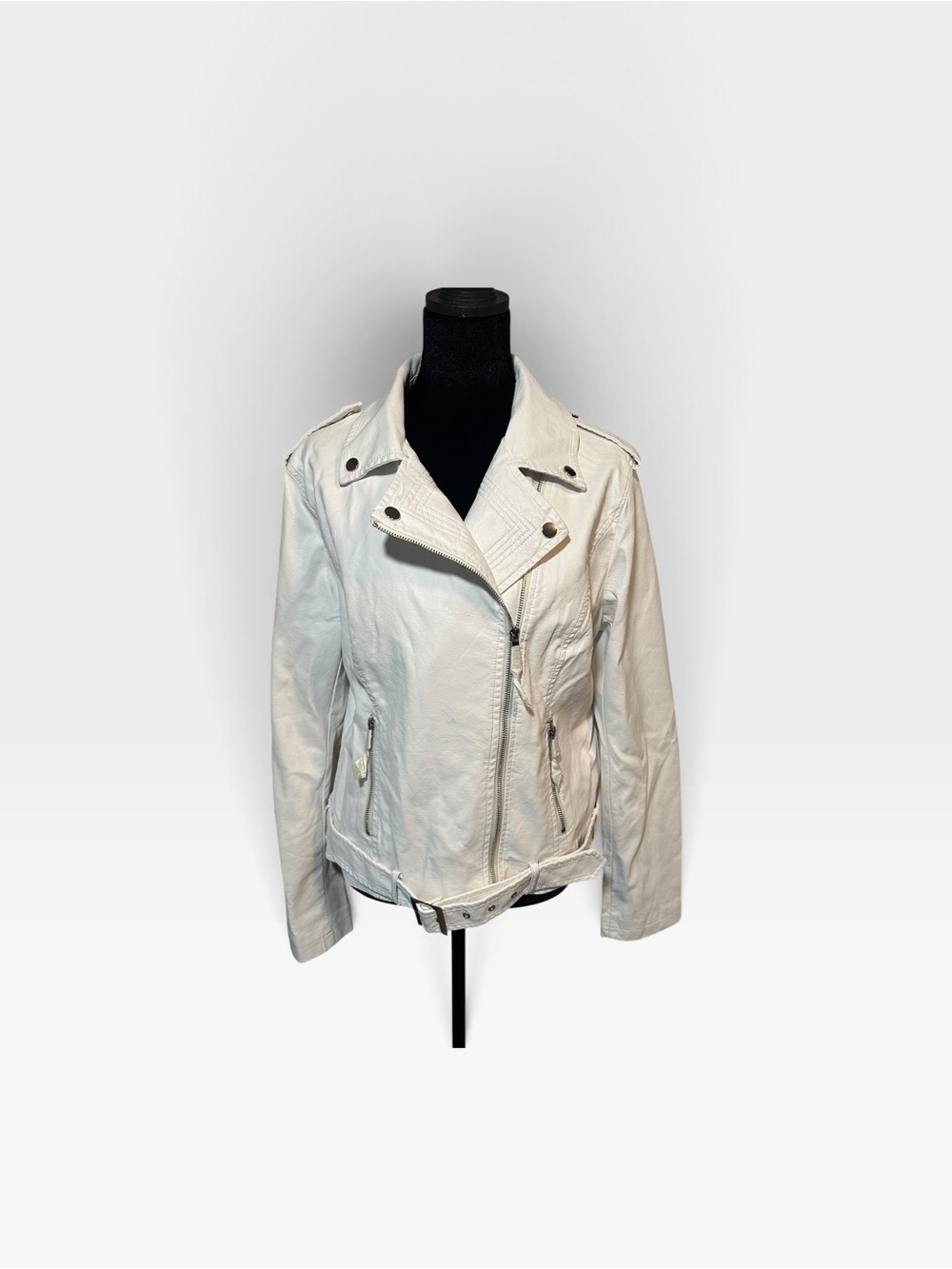 Coalition LA Women's White Moto-Style Vegan Leather Jacket